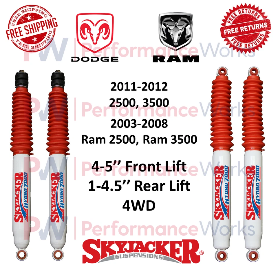Juego Amortiguadores Skyjacker Elevador Delantero 4-5" y 1-4.5" Trasero Para Dodge Ram 2500/3500 4x4 Foto 1 de 4