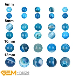 Blue Banded Agate LooseBig Hole 2mm Beads Natural Round Gems Jewelry Making 15" - Foto 1 di 35