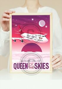 Virgin Atlantic Boeing B747 Aircraft Queen of the Skies Print, Poster and Canvas