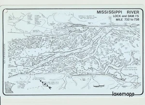Vintage Lakemaps Waterproof Plastic Map - Mississippi River Lock & Dam #5 - Picture 1 of 1