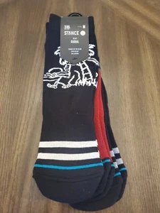 Stance Kids 3 Pk Black Red Crew Cushion Stripe Print L8R Summer Sock Set M 11-2 - Picture 1 of 5