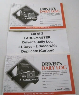 Lot of 2 LABELMASTER Driver's Daily Log (31 Days) 2 Side w/ Duplicate (Carbon)  - Image 1 of 4