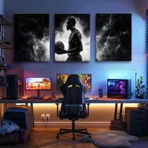 3pcs Basketball Player Silhouette Space Perfect Wall Art Canvas Framed 50x70cm - Picture 1 of 3