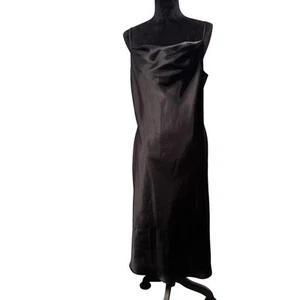 Bebe Nachthemd schwarz Satin Wasserfallausschnitt Midi Schlupfkleid Gr. L Vamp feminin witchy - Bild 1 von 15