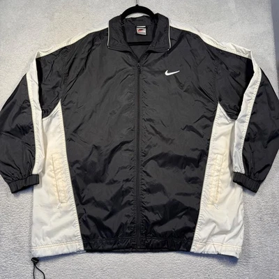 Chaqueta cortavientos Nike vintage años 90 negra blanca bordada cremallera completa adulto XL Foto 1 de 4