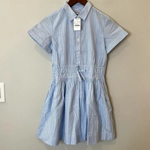 J.Crew Elena Shirtdress Cotton Poplin Stripe Metallic Threads Trip CG987 Blue 14 - Picture 1 of 13