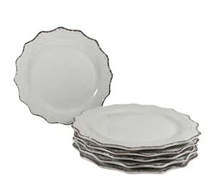 Ten 10 Strawberry Street Oxford Cream Scalloped Dinner Plates 10.5" Farmhouse - Picture 1 of 7