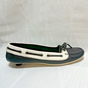 Coach Black & White Leather Women’s Boat Shoes Size 9.5B Kitten Heels Y2K Italy - Picture 1 of 10