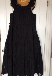 George Asda Black Cotton Broderie Anglaise Summer Maxi Dress UK 22 BRAND NEW - Picture 1 of 10