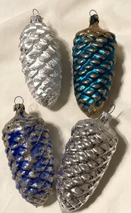 4 Vintage Glass PineCone Christmas Ornaments Germany - Picture 1 of 7