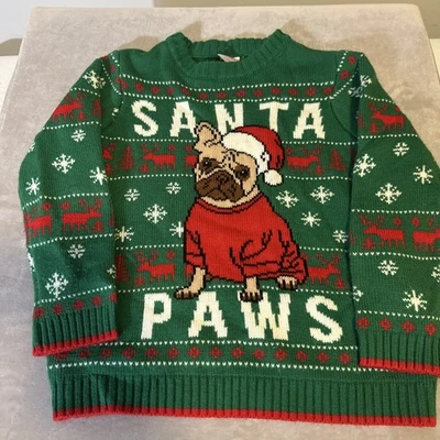 Suéter infantil Holiday Time pequeno 6-8 verde patas de Papai Noel cachorro Natal pulôver feio - Imagem 1 de 4