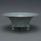 7.5" Old Song Dynasty Porcelain Ru Kiln Marked Cyan Three Foot Brush Washer