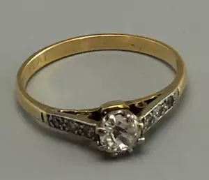 Art Deco 18ct Gold Natural Diamond Ring UK Size O c1920s AF BLZX - Picture 1 of 4