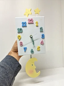 VTG Platypus Productions Handcrafted Baby's Room Pendulum Clock "Moon and Stars" - Picture 1 of 12