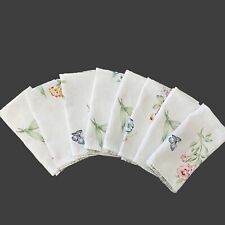 Lenox Butterfly Meadow Cloth Napkins White Floral Louise le Luyer Set of 8