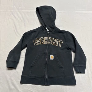 Carhartt Hoodie Kids 6 Full Zip Hooded Black Large Logo Cotton Blend Pockets - Picture 1 of 9