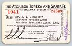 Vintage Railroad Annual Pass Atchison Topeka and Santa Fe Railway 1941 24569