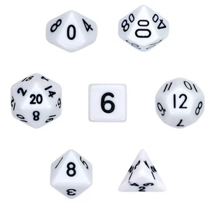 7 Numbered Die Polyhedral Dice Set in Velvet Pouch - Opaque White - Picture 1 of 4