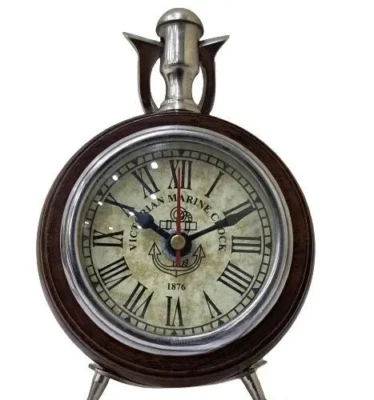Vintage 1876 Brown Wood Desk Clock Victorian Marine Style Table Home Decor - Image 1 of 4