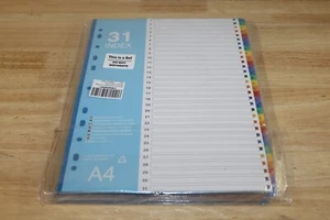 5PK 1-31 Tab Dividers for 3 Ring Binder, Custom Table of Content, Multi-Color A4 - Picture 1 of 1