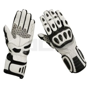 Motorcycle Leather Racing Gloves White leather Motorbike Riding Gloves All Sizes - Bild 1 von 2