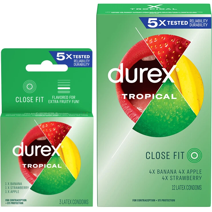 Condones lubricados de látex con sabor a fruta tropical Durex Foto 1 de 1