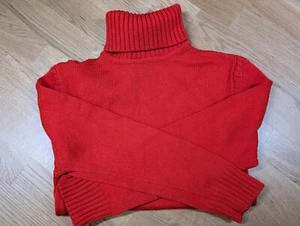 Women's Theory 100% Wool Orange Red Turtle Neck Sweater 3/4 Sleeve Full... - Picture 1 of 8