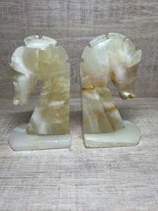 Juego de 2 sujetalibros vintage de mármol de ónix cabeza de caballo hechos en México 6 pulgadas de alto pesados - Imagen 1 de 6