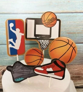 6pcs Happy birthday basketball cake topper slam dunk sports cupcake toppers - Picture 1 of 2