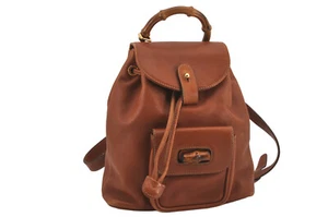 Authentic GUCCI Vintage Bamboo Drawstring Backpack Purse Leather Brown 7638M - Bild 1 von 10