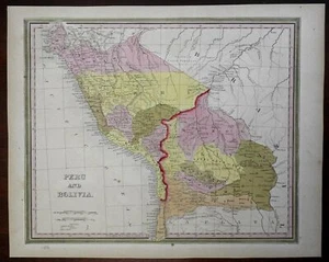 Perú y Bolivia Lima La Paz Andes Montañas Río Amazonas 1846 Mapa Mitchell - Imagen 1 de 3