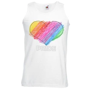 Mens LGBT Rainbow Crayon Love Heart Gay Pride March Unisex White Vest - Picture 1 of 7
