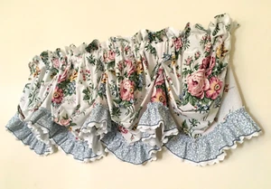 Vtg JCPenney Belle Rive Floral Tuck Valance 92 x 18" Blue White Ruffled Eyelet - Picture 1 of 8