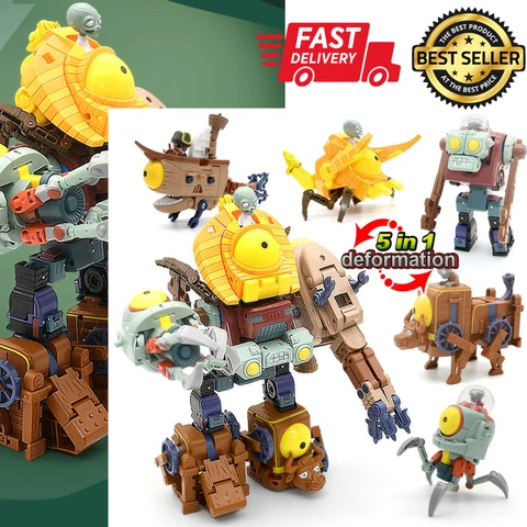 FAST 5 in 1 Assembly Plants vs Zombie Deformation BOSS Robot PVZ Educate Figures Cover