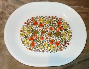 VINTAGE CORELLE INDIAN SUMMER OVALE SERVIERPLATTE TABLETT ORANGE GELB BLUMEN - Bild 1 von 2
