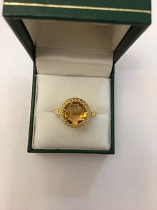 Vintage 14k Gold Citrine And Diamond Ring - Picture 1 of 10
