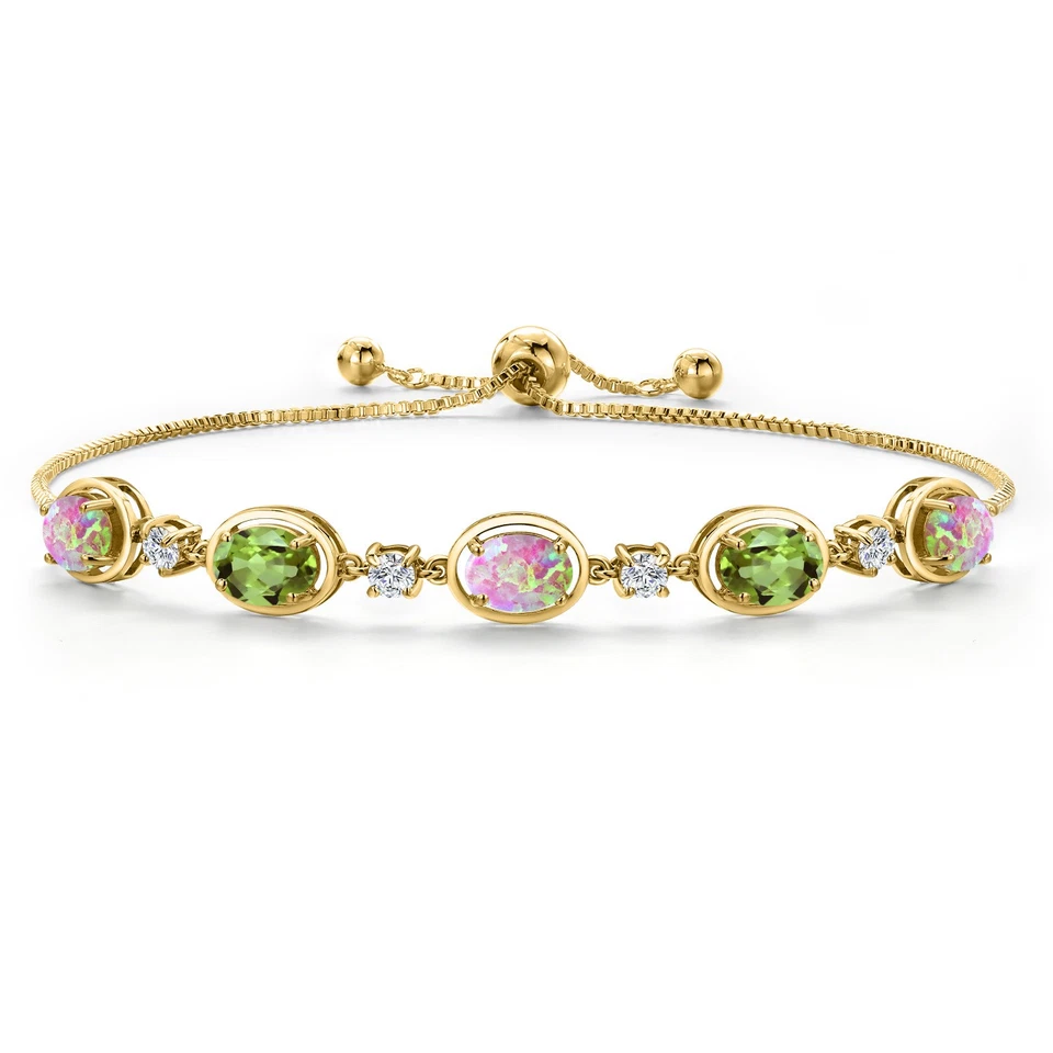 Chapado en Oro Amarillo 18K Plata Ópalo Rosa Simulado y Peridoto y Moissanita Foto 1 de 4