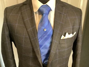 Mens Three Piece Suit Grey Check By Shelby 42R Poly mix Peaky blinder style - Picture 1 of 21