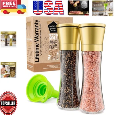Juego de Molinillo de Sal y Pimienta Oro - Molinillos Ajustables con Embudo y Libro Electrónico Foto 1 de 4