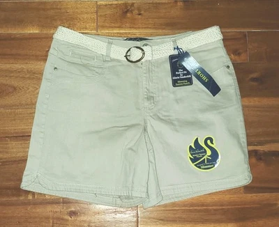 Novo com etiquetas Gloria Vanderbilt shorts painel barriga escondido bronzeado com cinto tamanho 16 NOVO EM FOLHA - Imagem 1 de 4