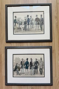 Two Antique Journal Des Tailleurs 1853 Paris Matted Framed Hand Colored Lithos - Picture 1 of 12