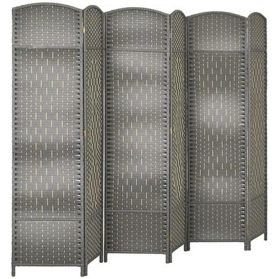 HOMCOM 6 Panel Room Divider Hand-Woven Freestanding Partition Mixed Gray - Image 1 of 4
