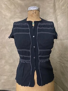 Black MAX EDITION Studio Y2K Sheer Silk Cotton Gauze Top Shirt Blouse M (“XL”) - Picture 1 of 6
