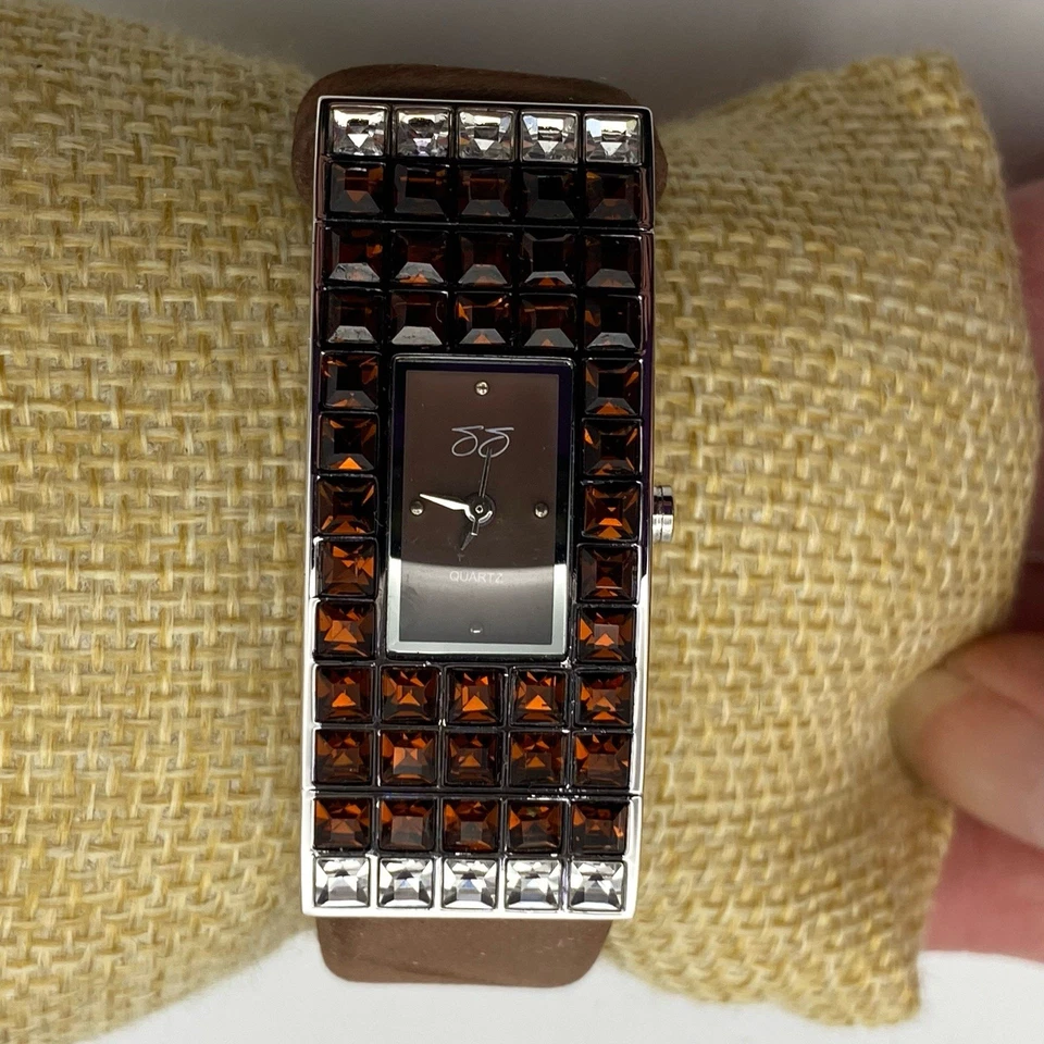 Reloj Suzanne Somers Esfera Marrón Acento Cristal Estuche Rectángulo Correa Cuero Foto 1 de 1