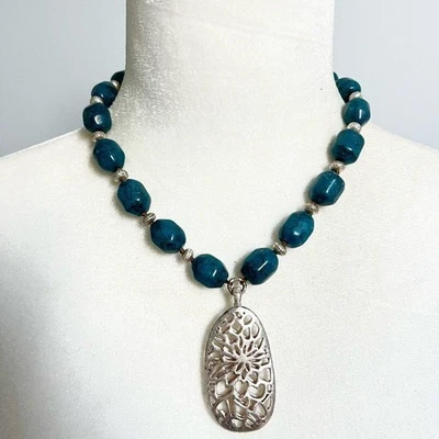 Collar Colgante Sigrid Olsen Firmado Azul Piedra Moteada Cuentas Plata Cierre en T Foto 1 de 4