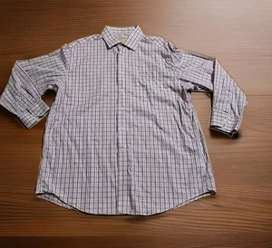 Tommy Bahama 17.5/ 32-33 LS Purple Gray Plaid Pocket Button-Up Shirt 48" X 31" - Picture 1 of 12