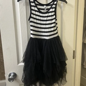Kids Skater Tutu Black And White Striped Dress Size M - Picture 1 of 3