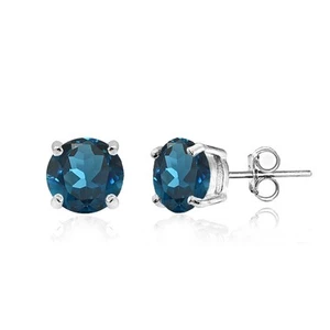 Sterling Silver London Blue Topaz 6mm Round Stud Earrings - Picture 1 of 3