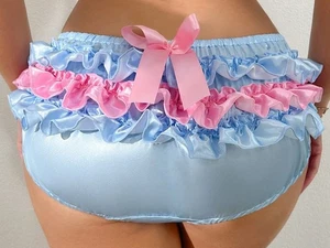 Lindas bragas ajustadas satinadas brillantes sedosas azul y rosa bebé L 42 - 45" caderas - Imagen 1 de 5