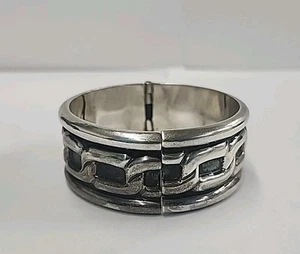 Links Joined Taxco 925 Sterling Heavy Hinged Bangle Bracelet (Size 7.5, 72.8g) - Picture 1 of 10